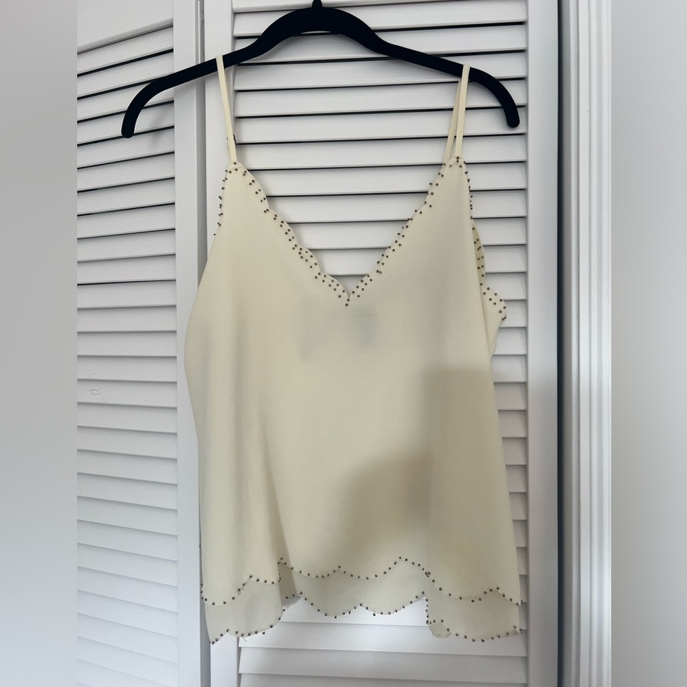 Scalloped Edge Tank Top Cream XS